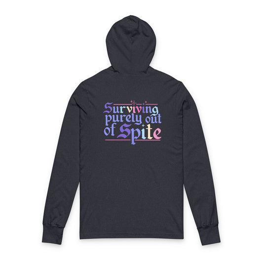 Hooded Long Sleeve Tee — “Surviving Purely Out of Spite” Pastel Gothic Back Print