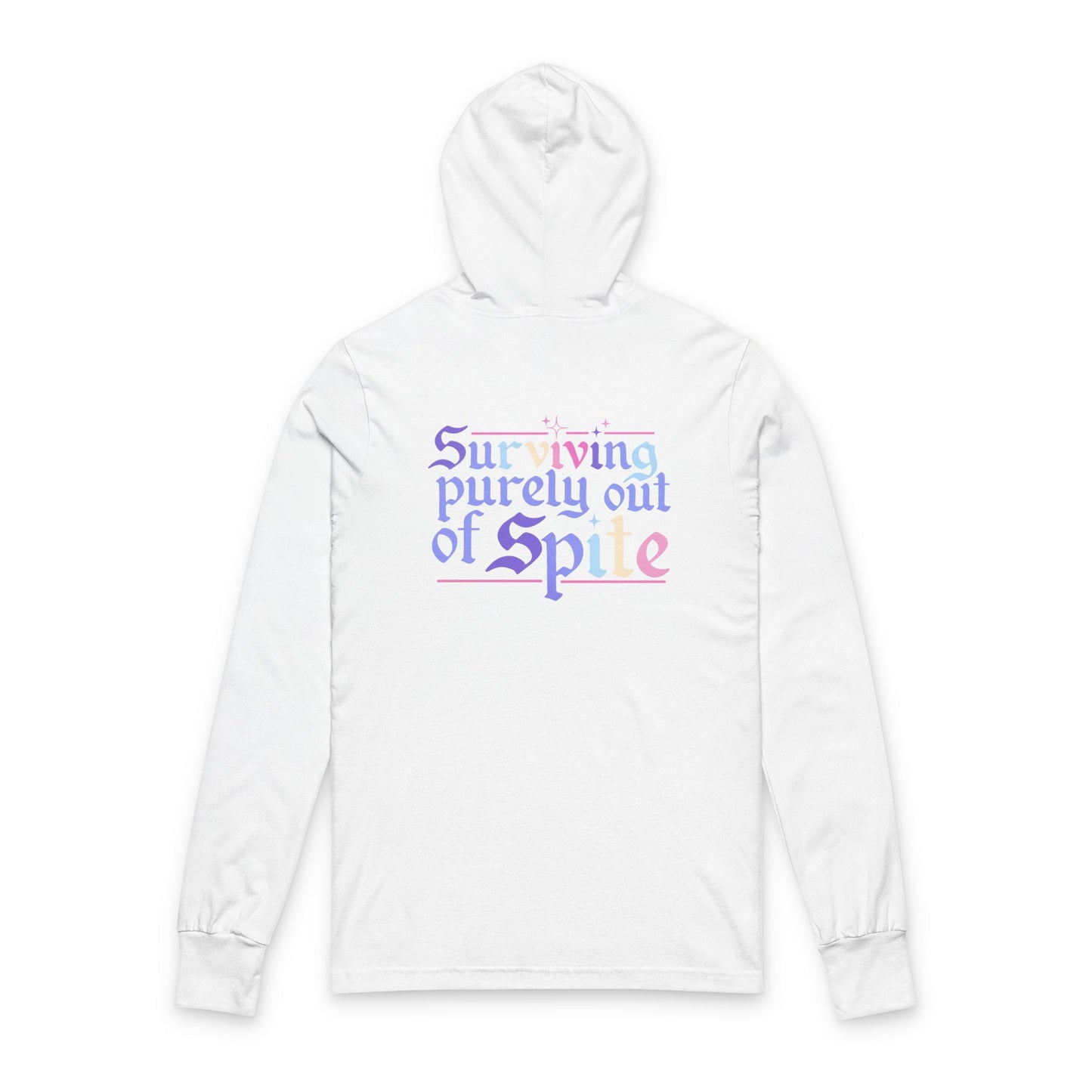 Hooded Long Sleeve Tee — “Surviving Purely Out of Spite” Pastel Gothic Back Print
