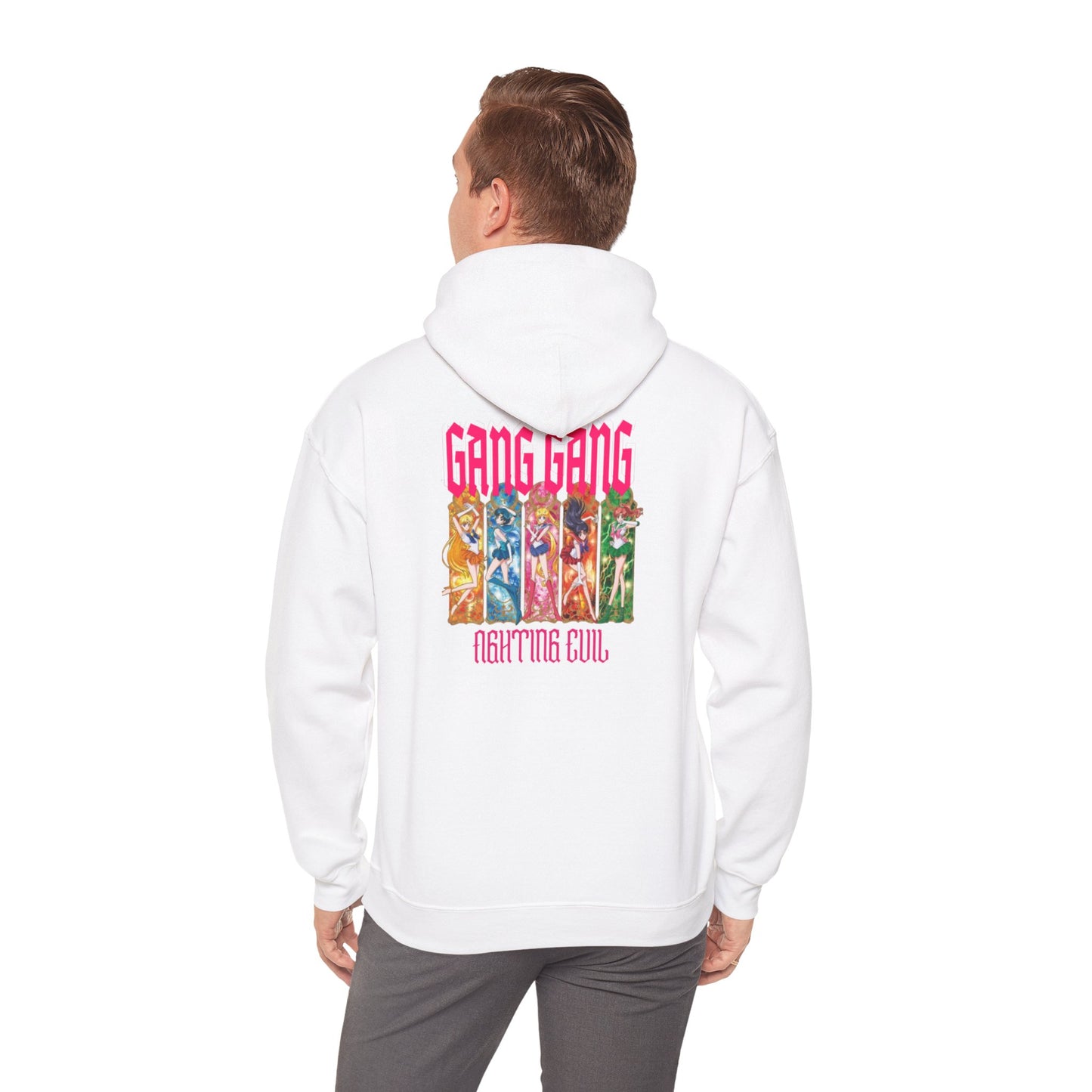 Gang Gang Fighting Girl Hoodie | Anime Girl Group Graphic, Pink Text