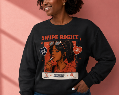 Swipe Right Crewneck Sweatshirt — Retro Dating Vibes Graphic Pullover