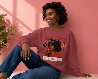 Swipe Right Crewneck Sweatshirt — Retro Dating Vibes Graphic Pullover