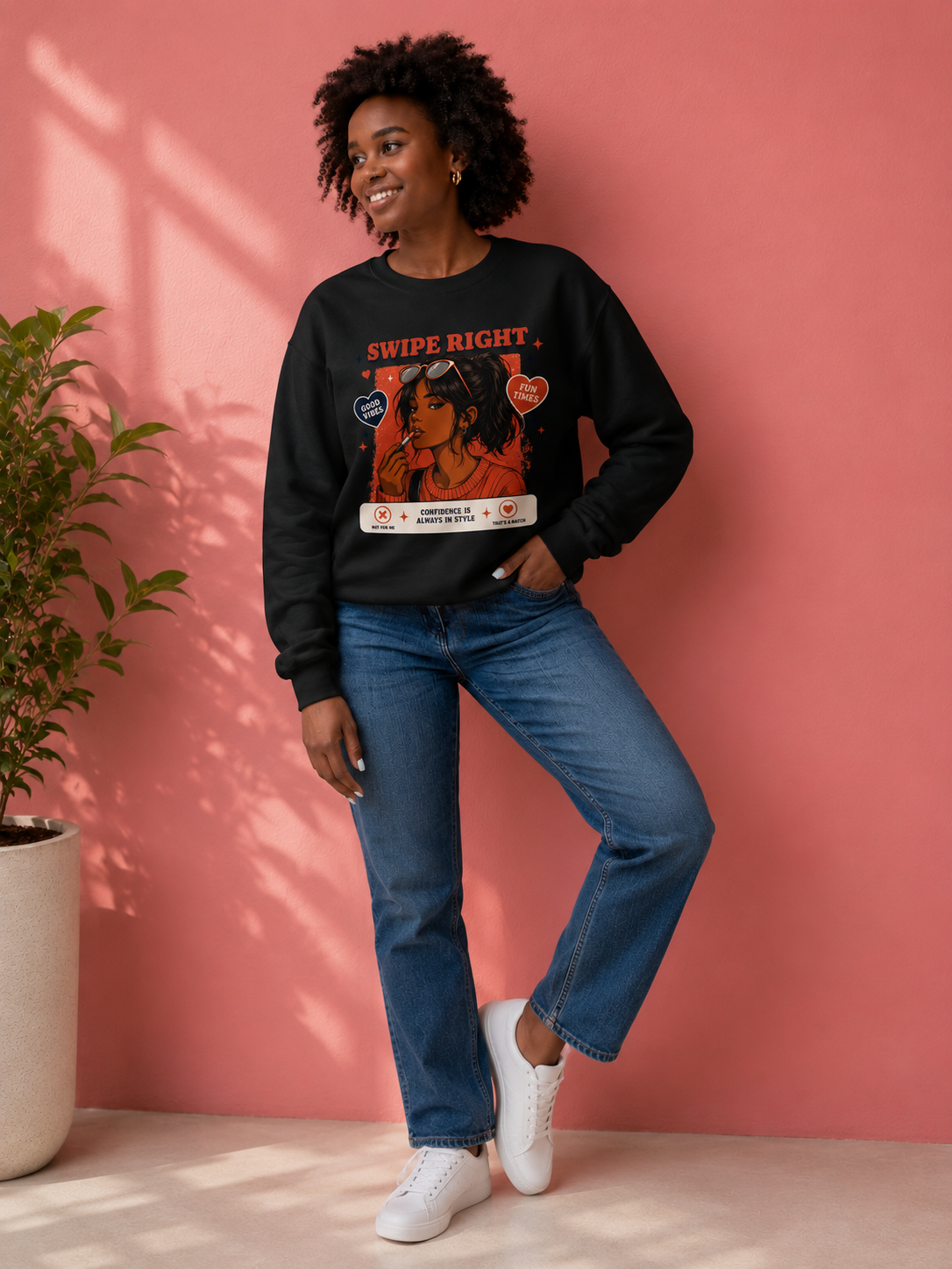 Swipe Right Crewneck Sweatshirt — Retro Dating Vibes Graphic Pullover