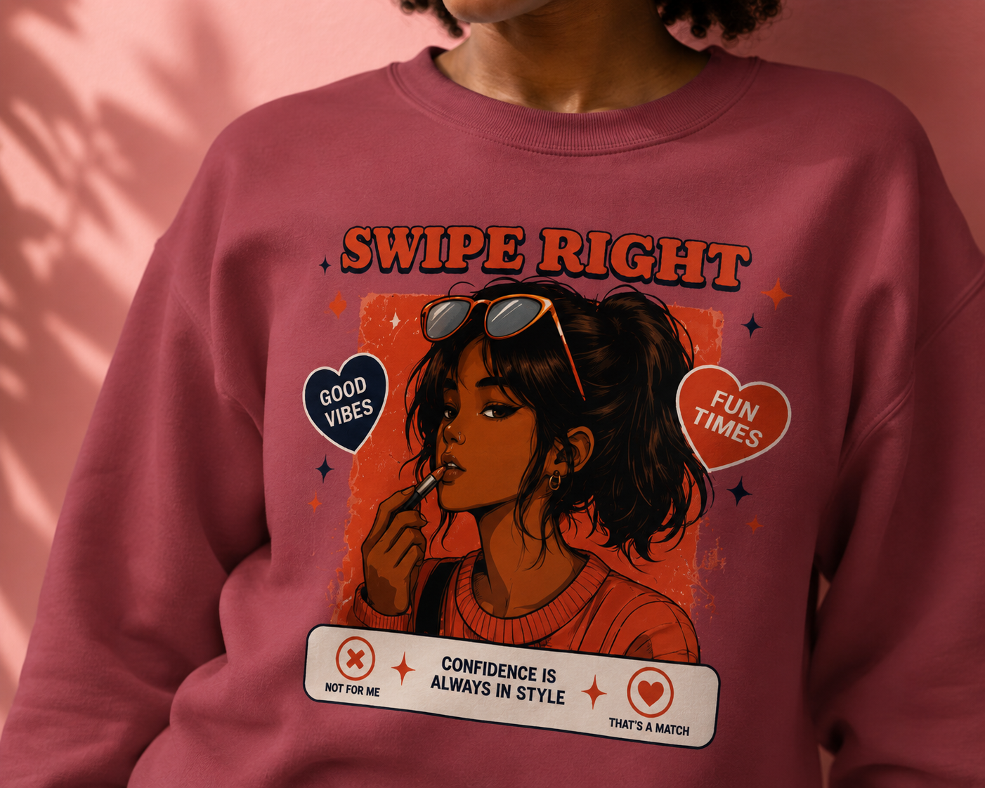 Swipe Right Crewneck Sweatshirt — Retro Dating Vibes Graphic Pullover