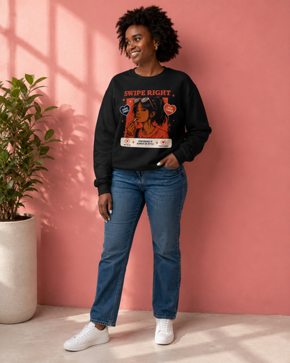Swipe Right Crewneck Sweatshirt — Retro Dating Vibes Graphic Pullover