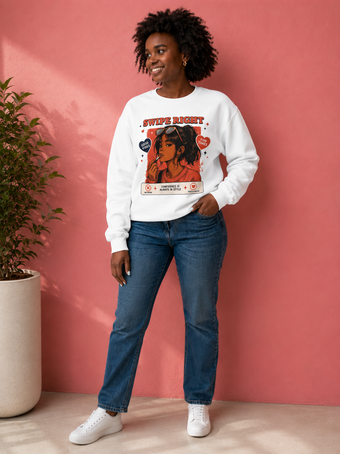 Swipe Right Crewneck Sweatshirt — Retro Dating Vibes Graphic Pullover