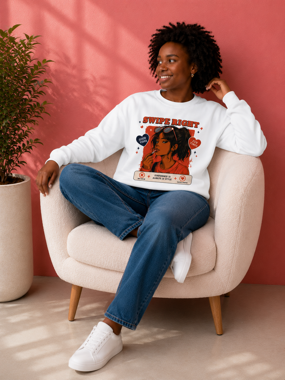 Swipe Right Crewneck Sweatshirt — Retro Dating Vibes Graphic Pullover