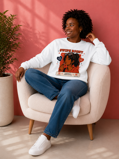 Swipe Right Crewneck Sweatshirt — Retro Dating Vibes Graphic Pullover