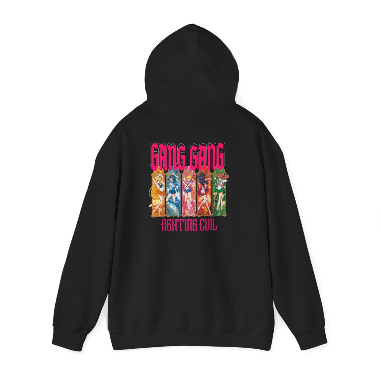 Gang Gang Fighting Girl Hoodie | Anime Girl Group Graphic, Pink Text