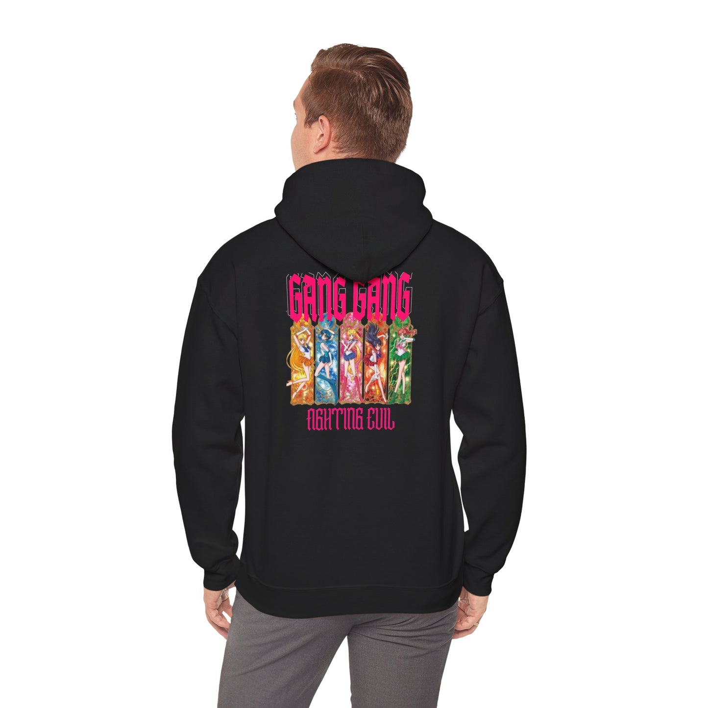 Gang Gang Fighting Girl Hoodie | Anime Girl Group Graphic, Pink Text