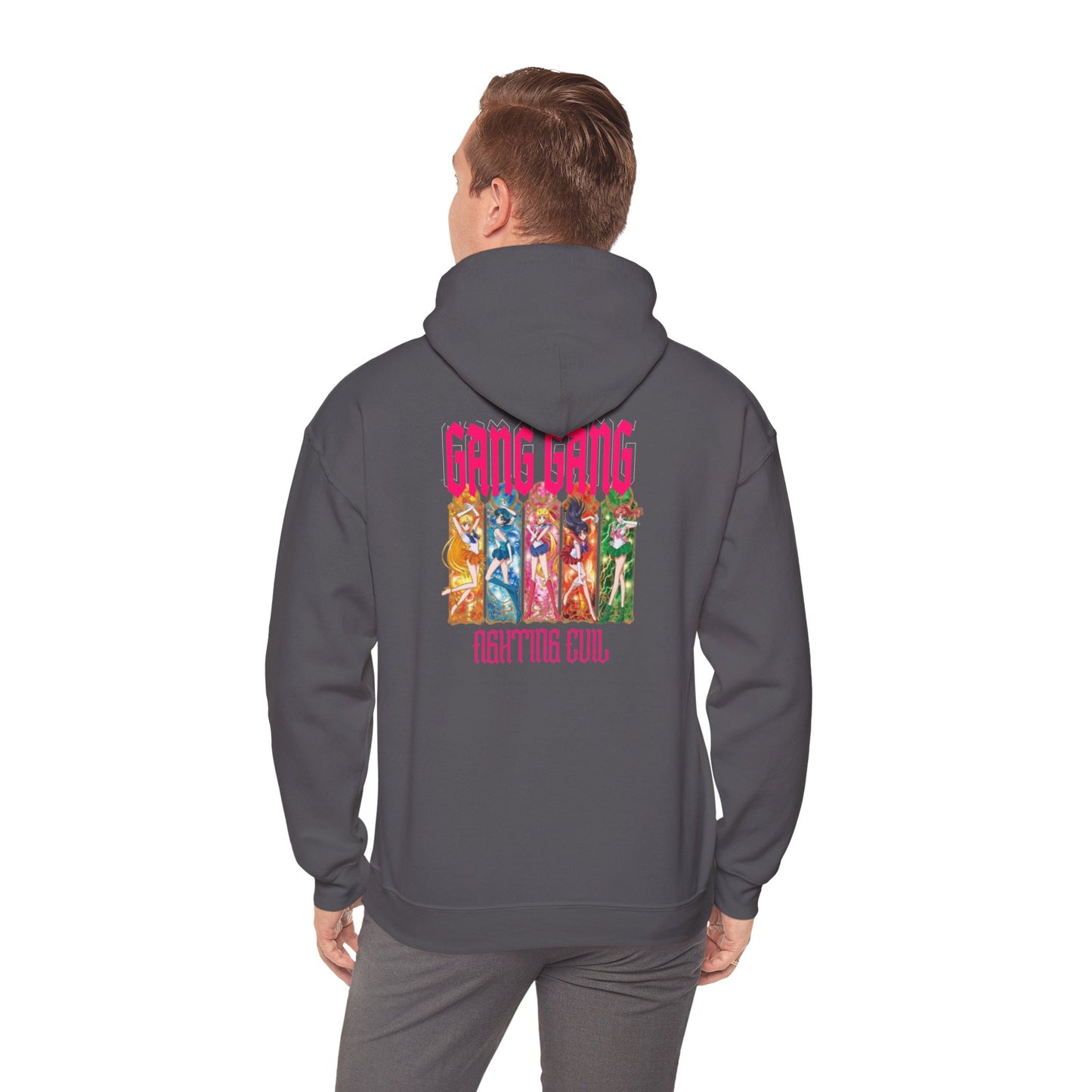 Gang Gang Fighting Girl Hoodie | Anime Girl Group Graphic, Pink Text